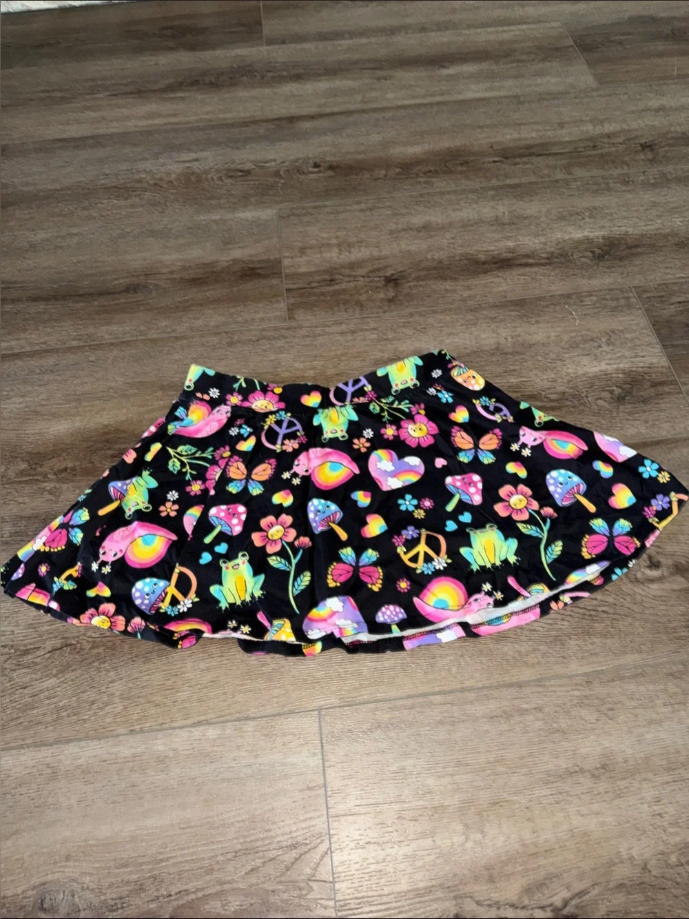 The Children's Place Black Skirt with Rainbow, Frog & Floral Prints